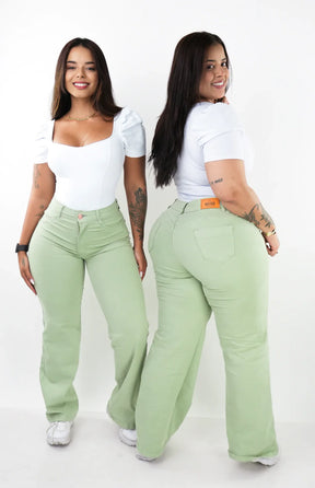 CALÇA FEMININA - WIDE LEG VERDE PISTACHE
