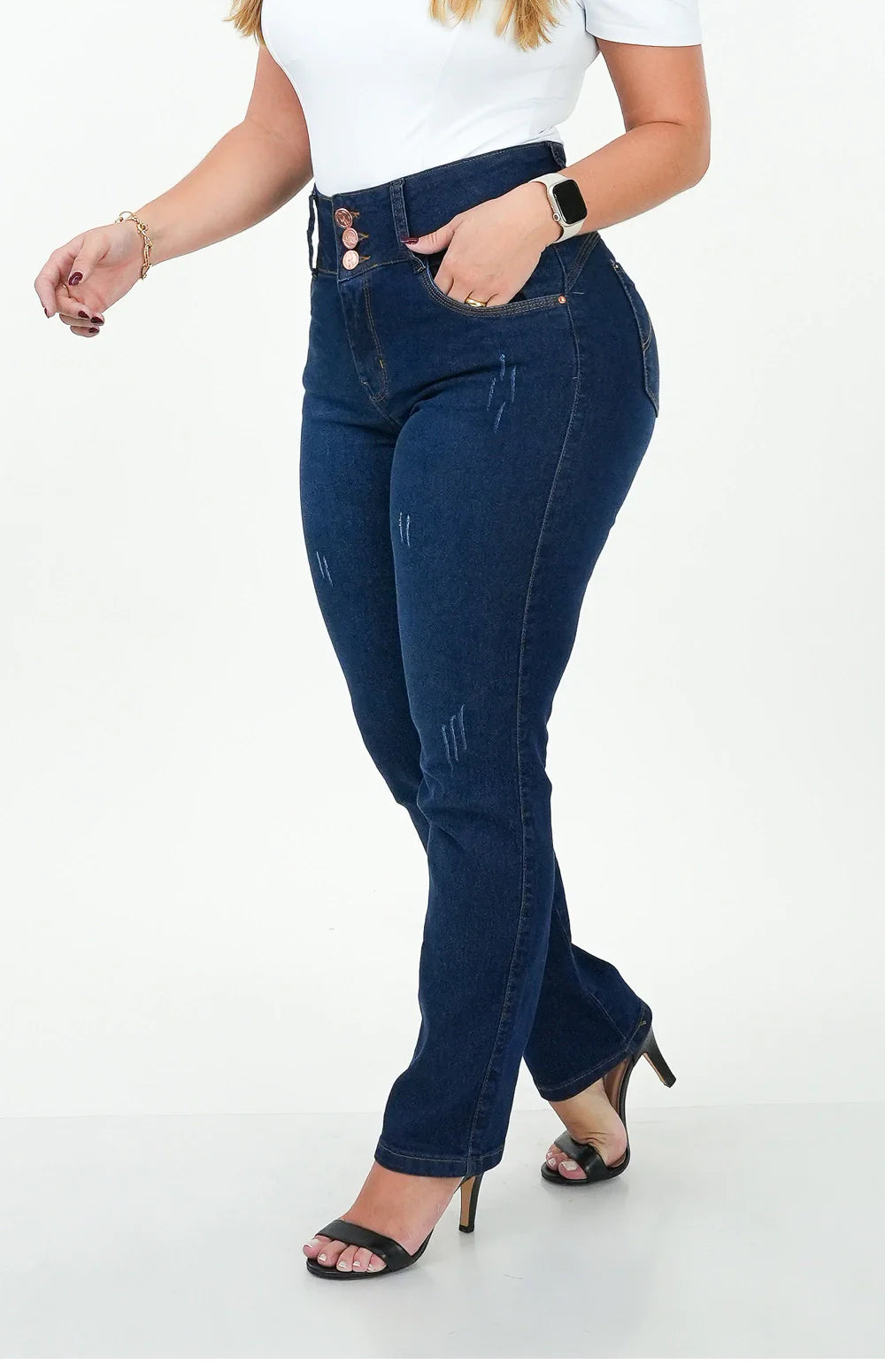 CALÇA JEANS FEMININA - RETA CHAPA BARRIGA